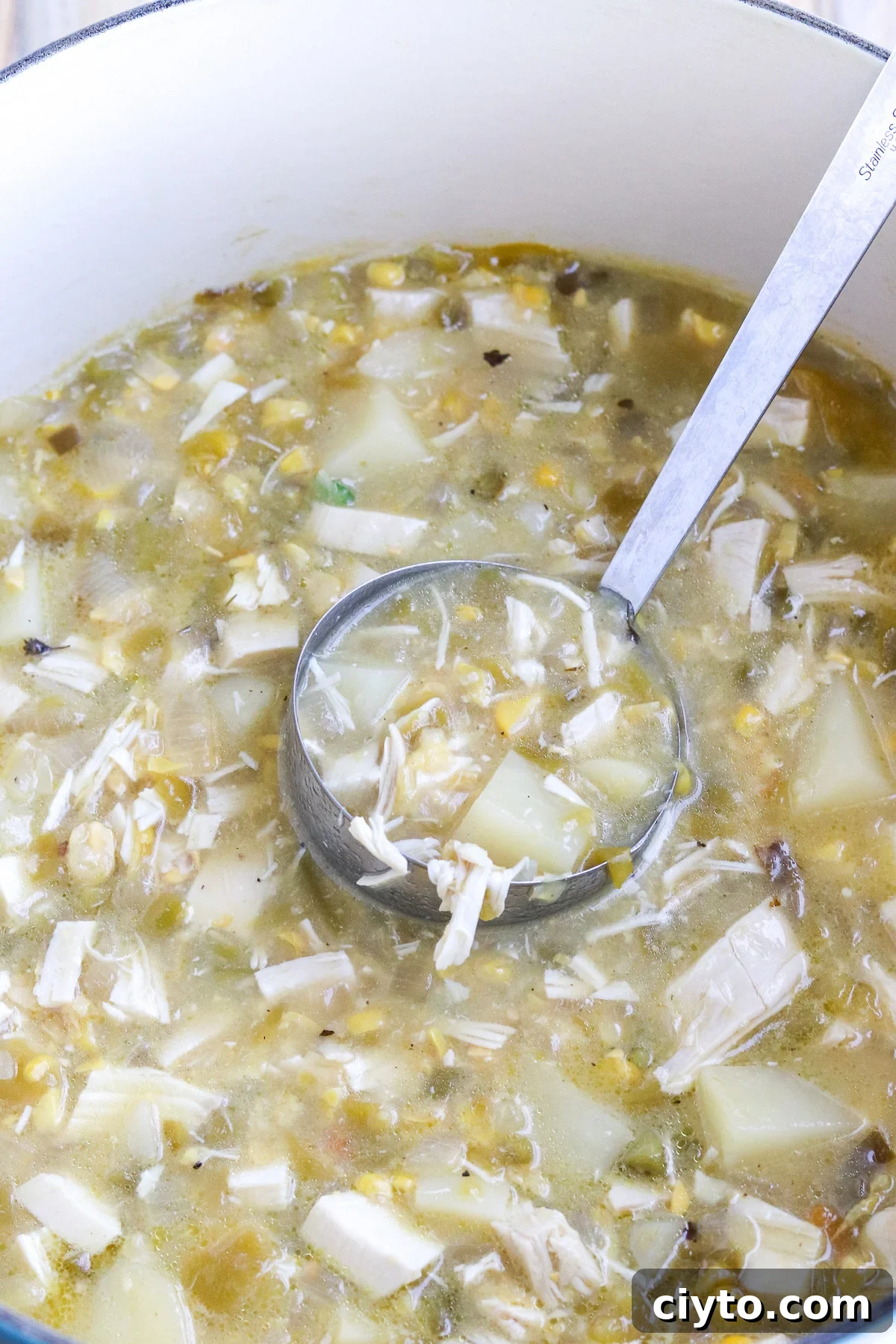 Green Chile Chicken Soup Recipe 4 a ladle of chicken soup