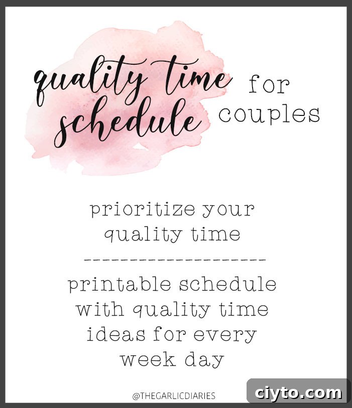 Quality Time Schedule for Couples - Prioritize your quality time with your partner instead of scrolling through social media and realizing it's almost time to go to bed! This downloadable, printable schedule will give you varied, intentional quality time ideas for every week night!