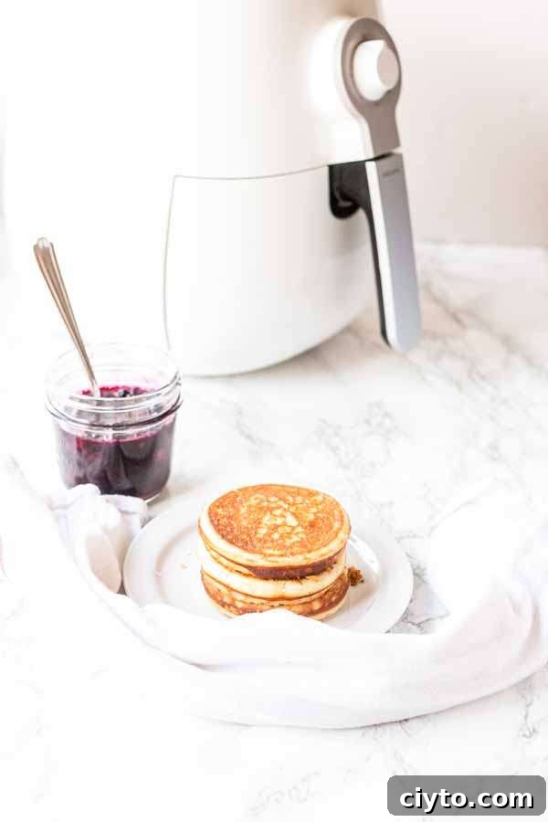 Yes you can make Air Fryer frozen pancakes and within 6 minutes you have soft, moist, fluffy and warm pancakes. The Air Fryer is perfect to cook your frozen pancakes. Get them warmth through and serve them for breakfast or lunch.