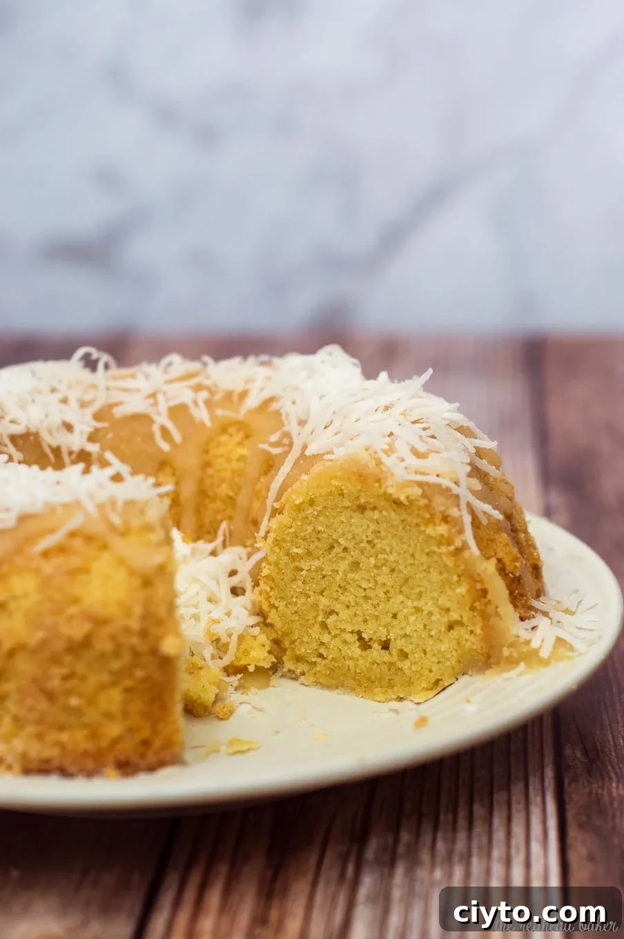 Bahamian rum cake with toasted coconut topping