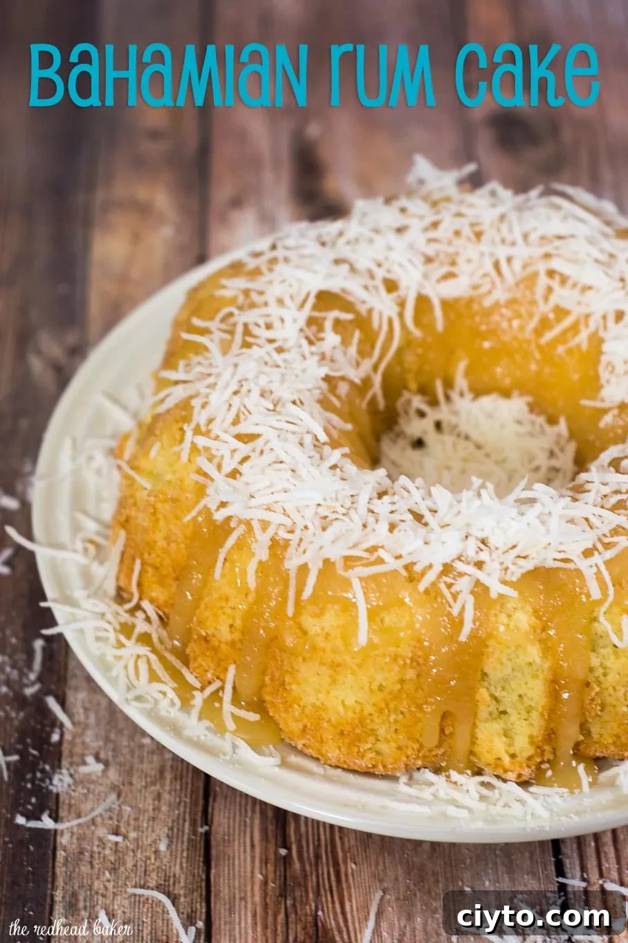 Whole Bahamian rum cake in a bundt pan