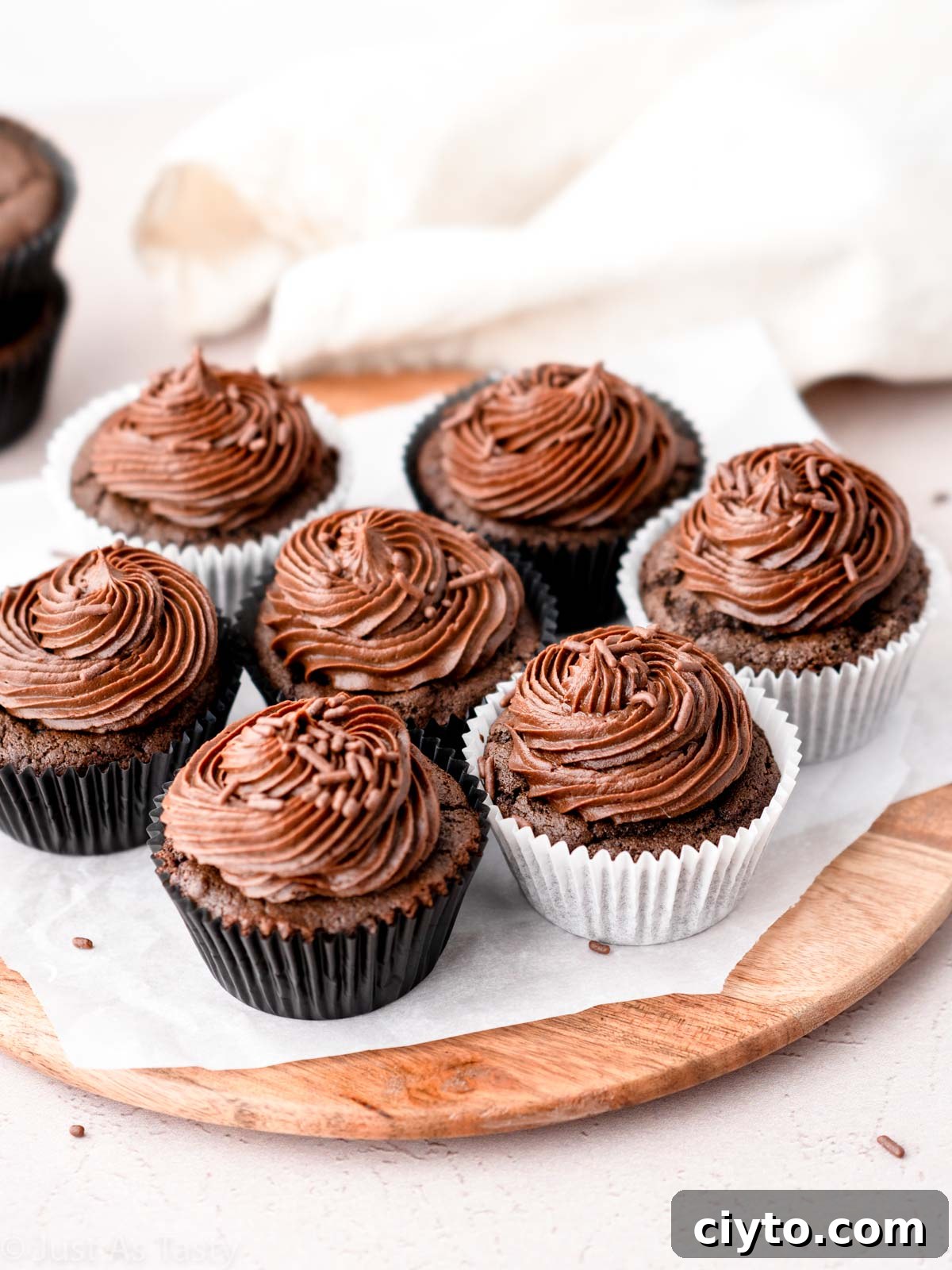 Frosted gluten free chocolate cupcakes.
