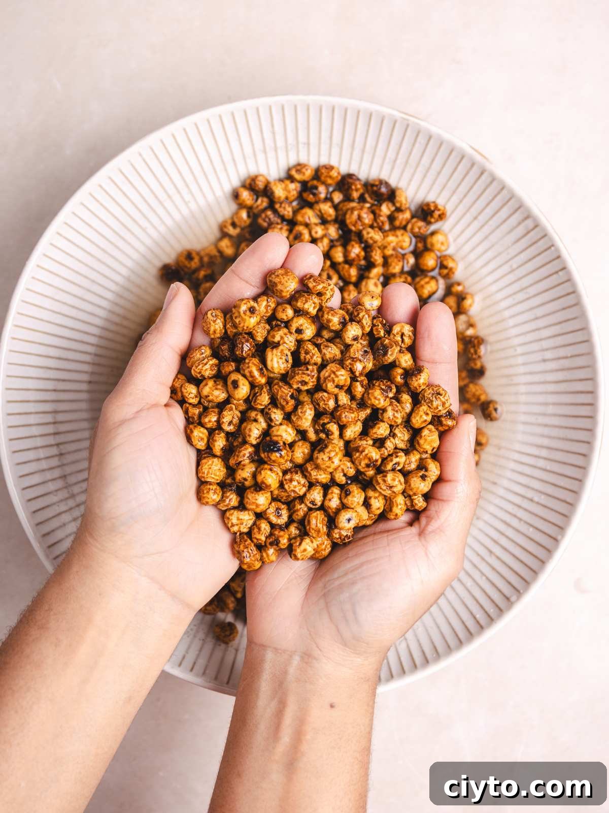 Washed plump tiger nut seeds in a bowl.