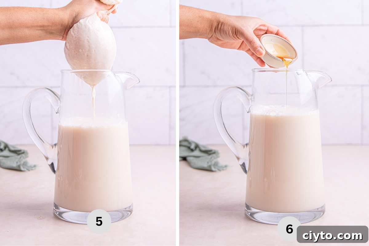 Squeezing the milk in a cheesecloth, and adding the rest of the ingredients. 