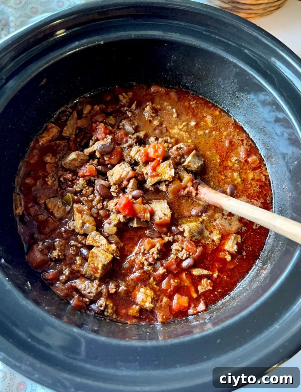 Bowl of slow cooker chili