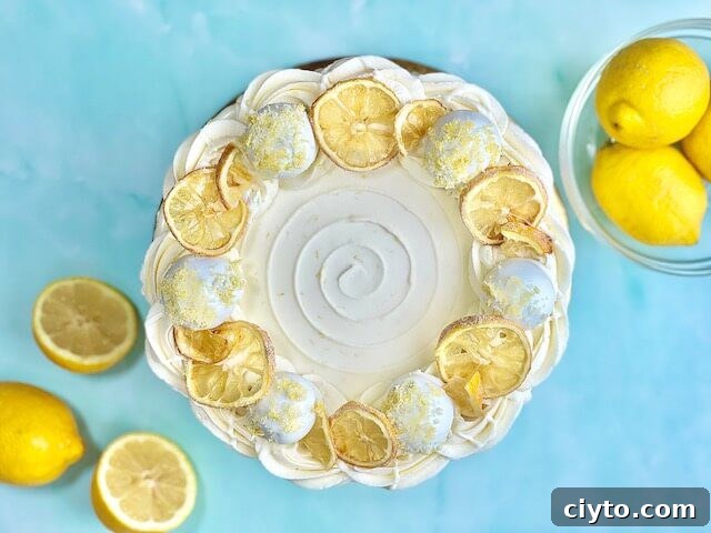 Lemon Cake decorated with lemon truffles and sugared lemons