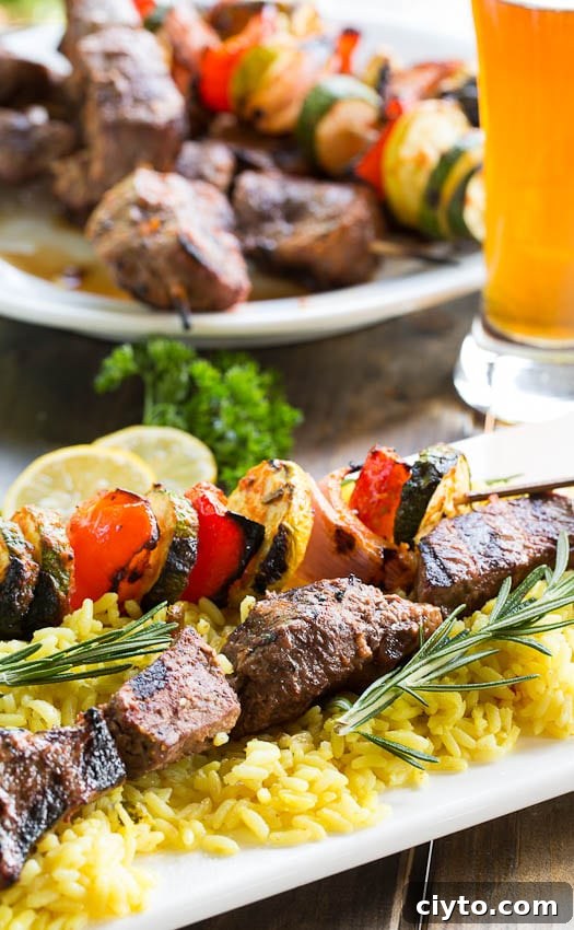 Juicy Grilled Beef Kabobs with Garlic Herb Marinade 3 Grilled Beef Kabobs with Lemon and Rosemary Marinade