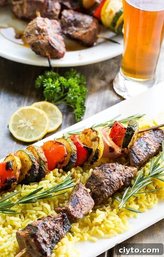 Juicy Grilled Beef Kabobs with Garlic Herb Marinade 4 Grilled Beef Kabobs with Lemon and Rosemary Marinade