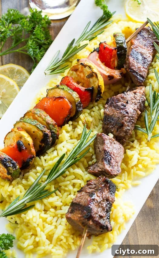 Juicy Grilled Beef Kabobs with Garlic Herb Marinade 5 Grilled Beef Kabobs with Lemon and Rosemary Marinade