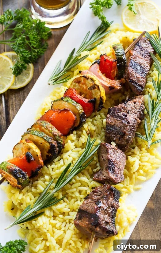 Juicy Grilled Beef Kabobs with Garlic Herb Marinade 6 Grilled Beef Kabobs with Rosemary and Lemon Marinade