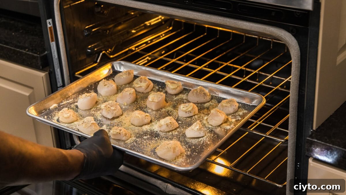 Garlic Butter Baked Scallops Recipe 9 placing scallops into oven to bake