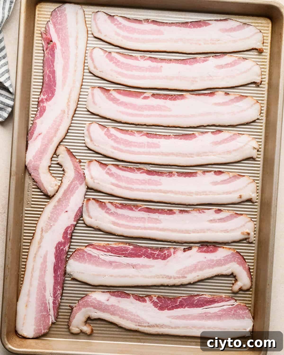 BLT Pasta Salad Recipe with Bacon, Tomato and Lettuce 9 bacon on a baking sheet before cooking