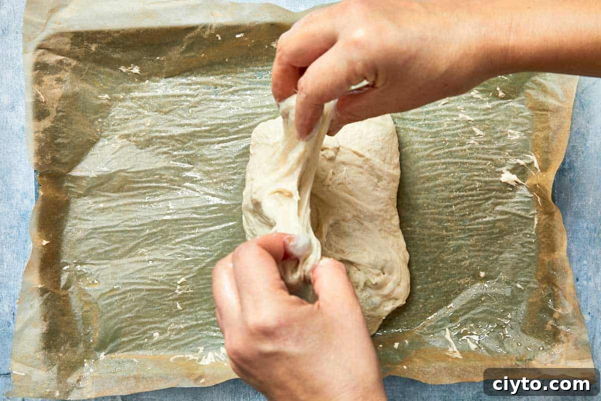 Second fold of the dough to build structure and texture.