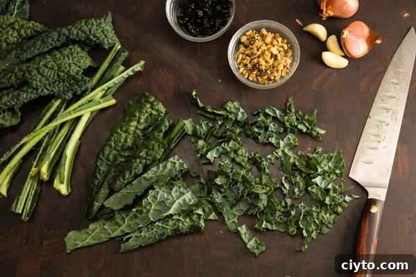 Chopped kale ribbons. 