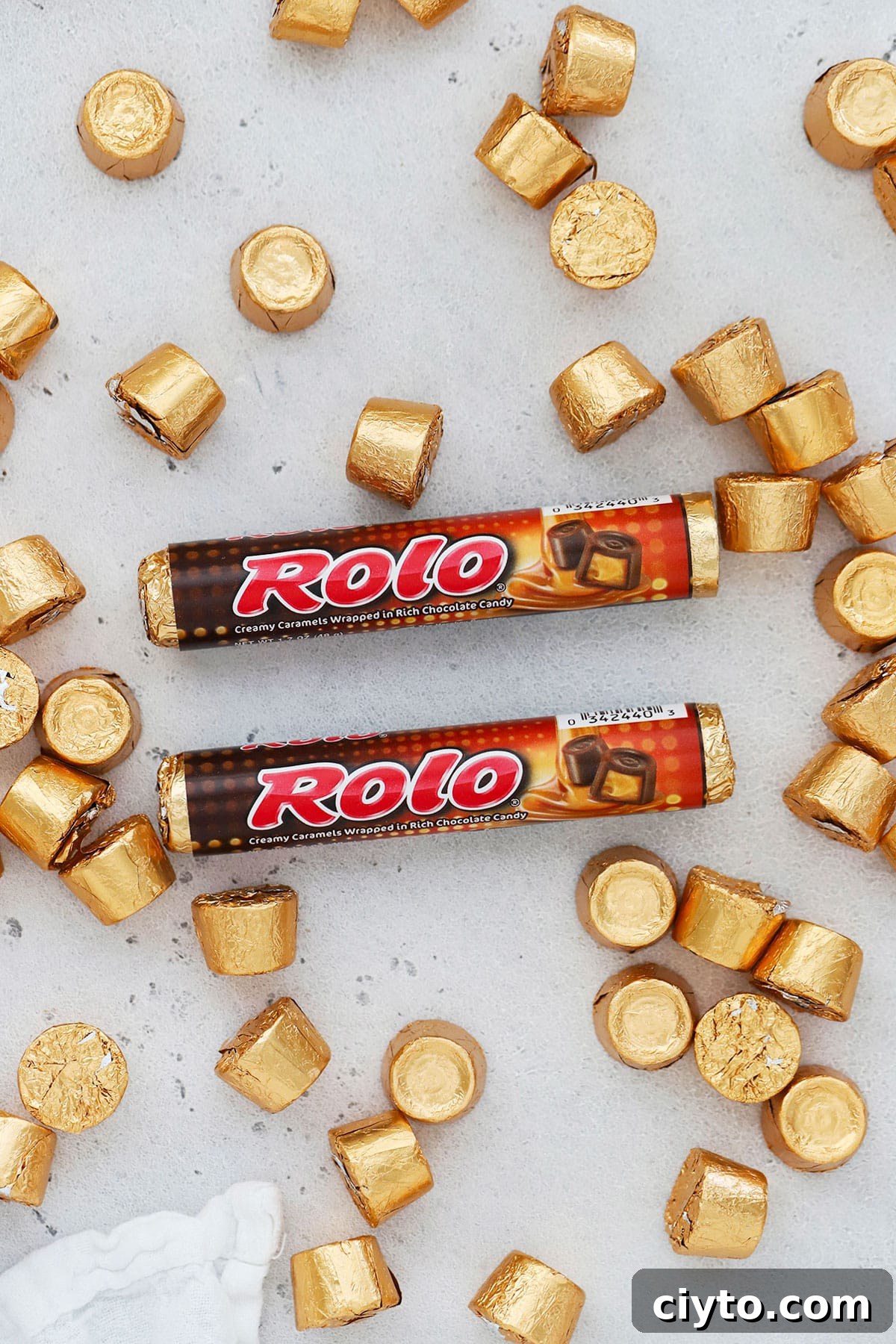Rolos candy on a white background