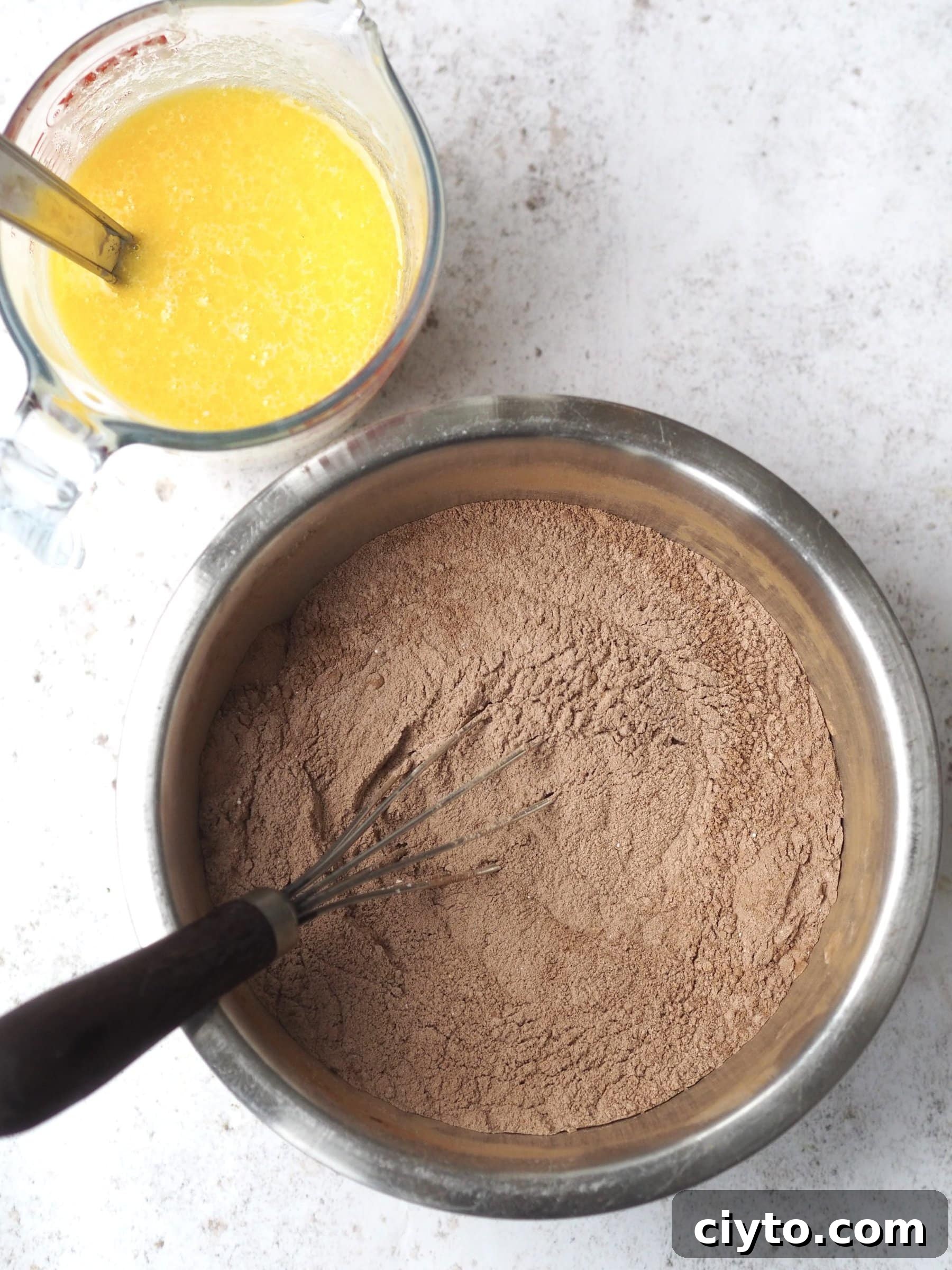Chocolate Self-Saucing Pudding Recipe 6 Self Saucing Chocolate Pudding wet ingredients in a jug