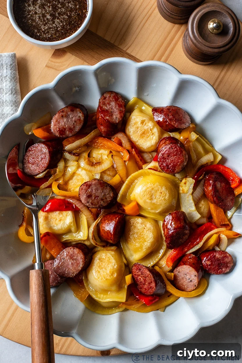 Platter of Pierogies with Kielbasa, Peppers and Onions