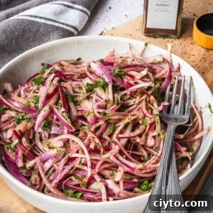A bowl with sumac onions and parsley.